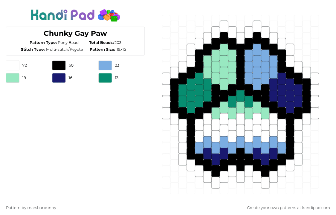 Chunky Gay Paw - Pony Bead Pattern by marstheslug on Kandi Pad - white,light blue,teal