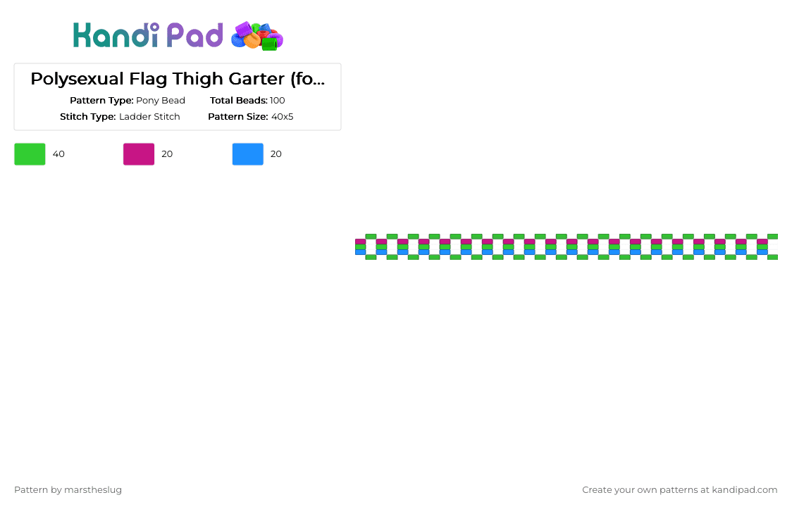 Polysexual Flag Thigh Garter (for @Little_Axel) - Pony Bead Pattern by marstheslug on Kandi Pad - green,garter,pride,prideflag,polysexual