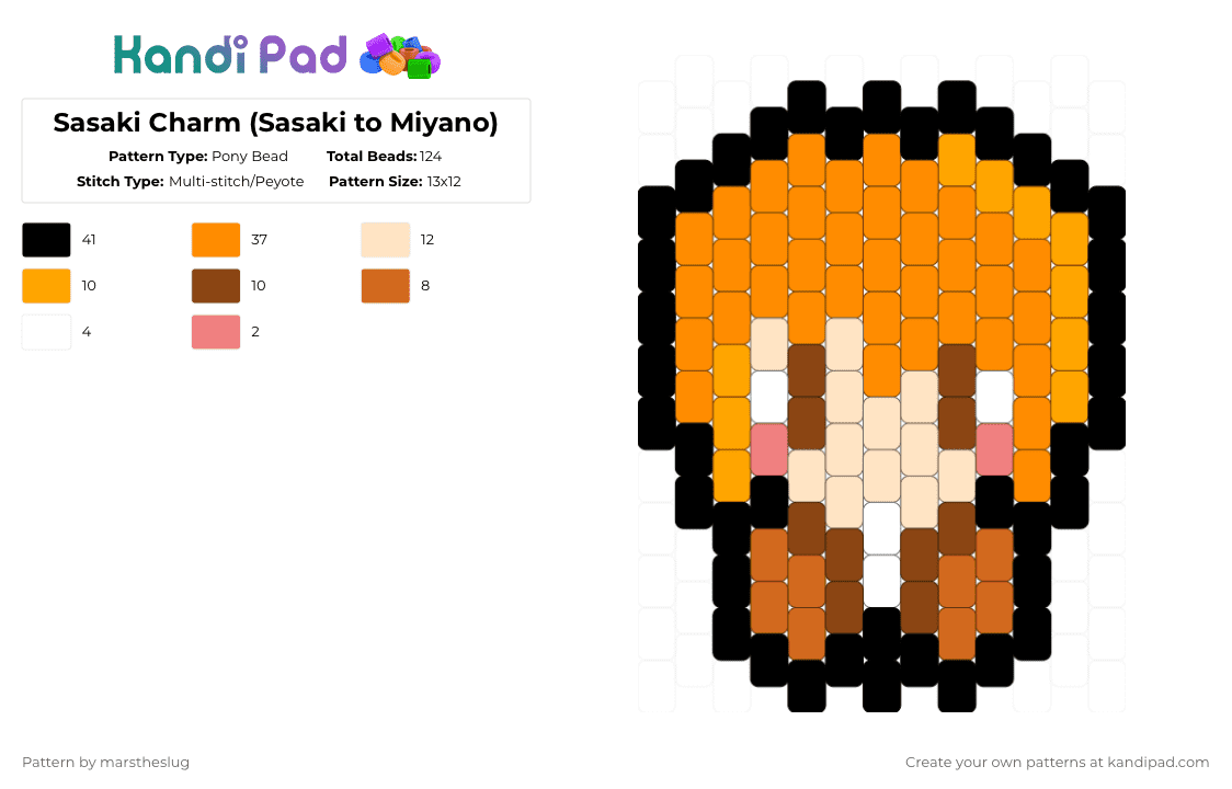 Sasaki Charm (Sasaki to Miyano) - Pony Bead Pattern by marstheslug on Kandi Pad - orange,anime,sasakitomiyano,sasaki