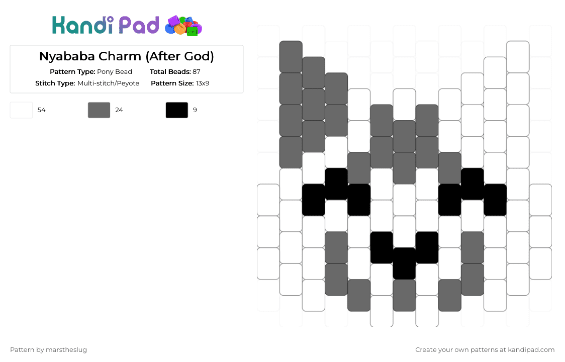 Nyababa Charm (After God) - Pony Bead Pattern by marstheslug on Kandi Pad - aftergod, anime, cat, charm, gray, manga, nyababa, white