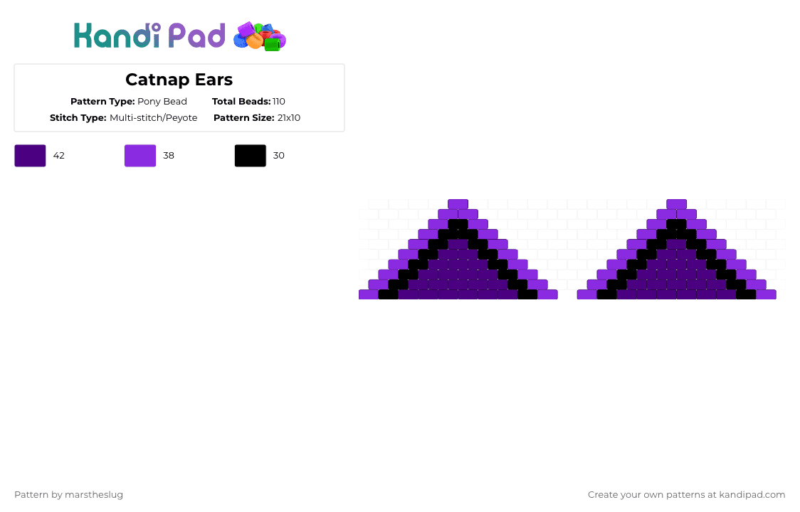Catnap Ears - Pony Bead Pattern by marstheslug on Kandi Pad - black, catnap, ears, poppplaytime, purple, smilingcritters