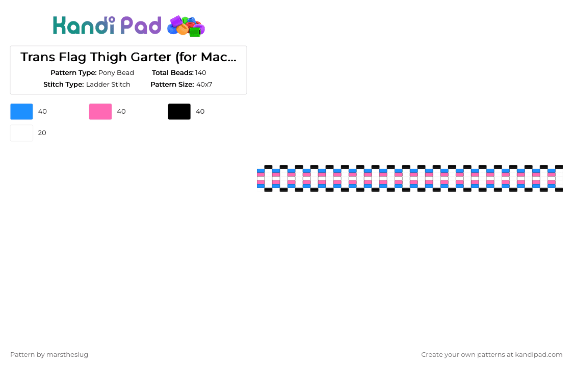 Trans Flag Thigh Garter (for Mackerel) - Pony Bead Pattern by marstheslug on Kandi Pad - light blue,pink,garter,pride,prideflag,trans,transgender