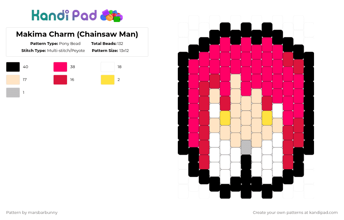 Makima Charm (Chainsaw Man) - Pony Bead Pattern by marstheslug on Kandi Pad - red,chainsawman,anime