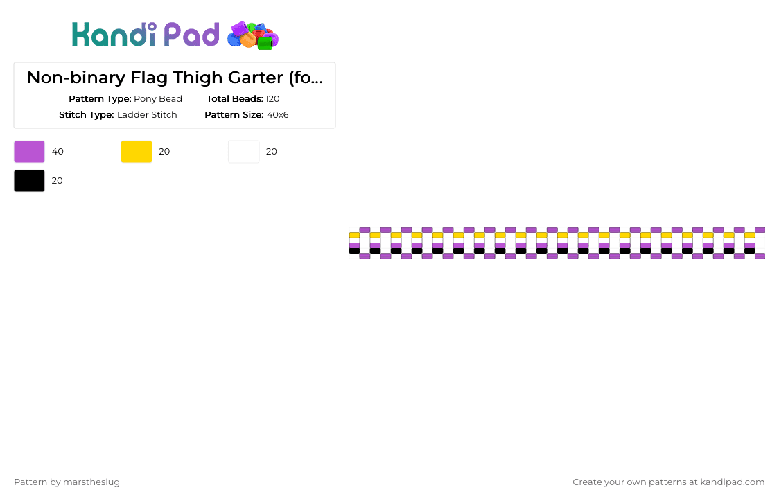 Non-binary Flag Thigh Garter (for Mackerel) - Pony Bead Pattern by marstheslug on Kandi Pad - pink,garter,pride,prideflag,nonbinary