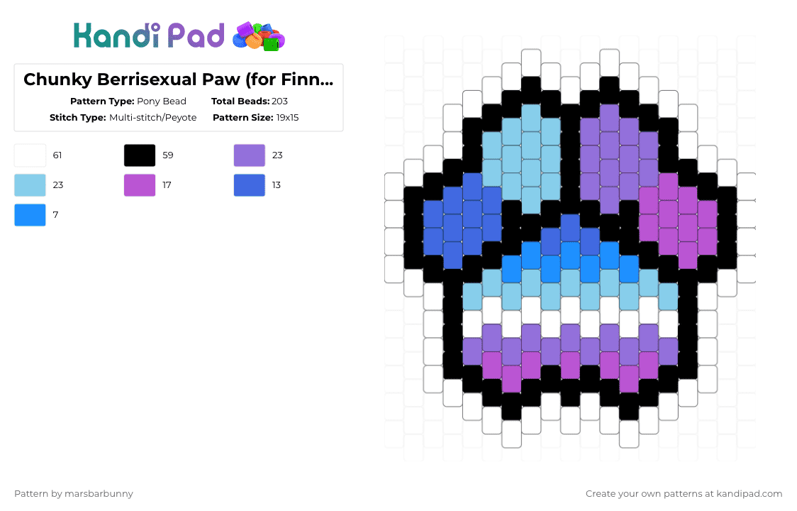 Chunky Berrisexual Paw (for Finnlovescats) - Pony Bead Pattern by marstheslug on Kandi Pad - purple,light blue