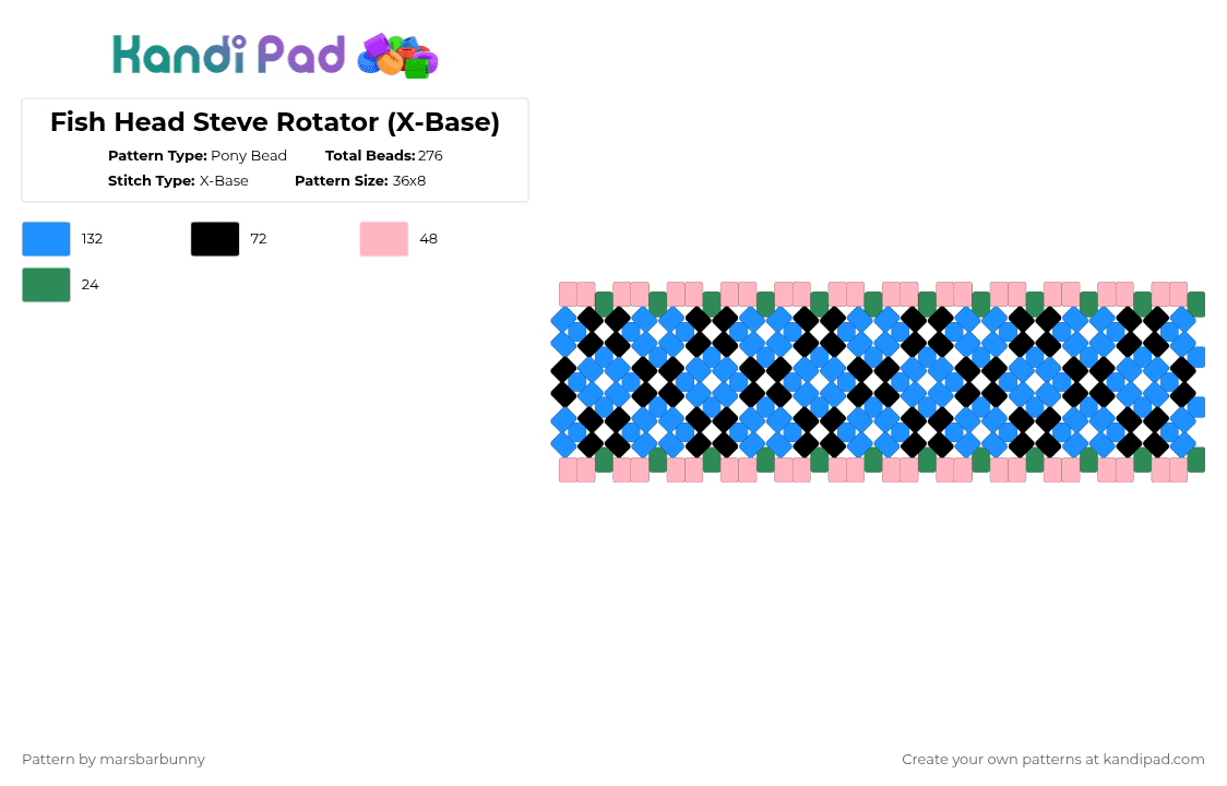 Fish Head Steve Rotator (X-Base) - Pony Bead Pattern by marstheslug on Kandi Pad - light blue