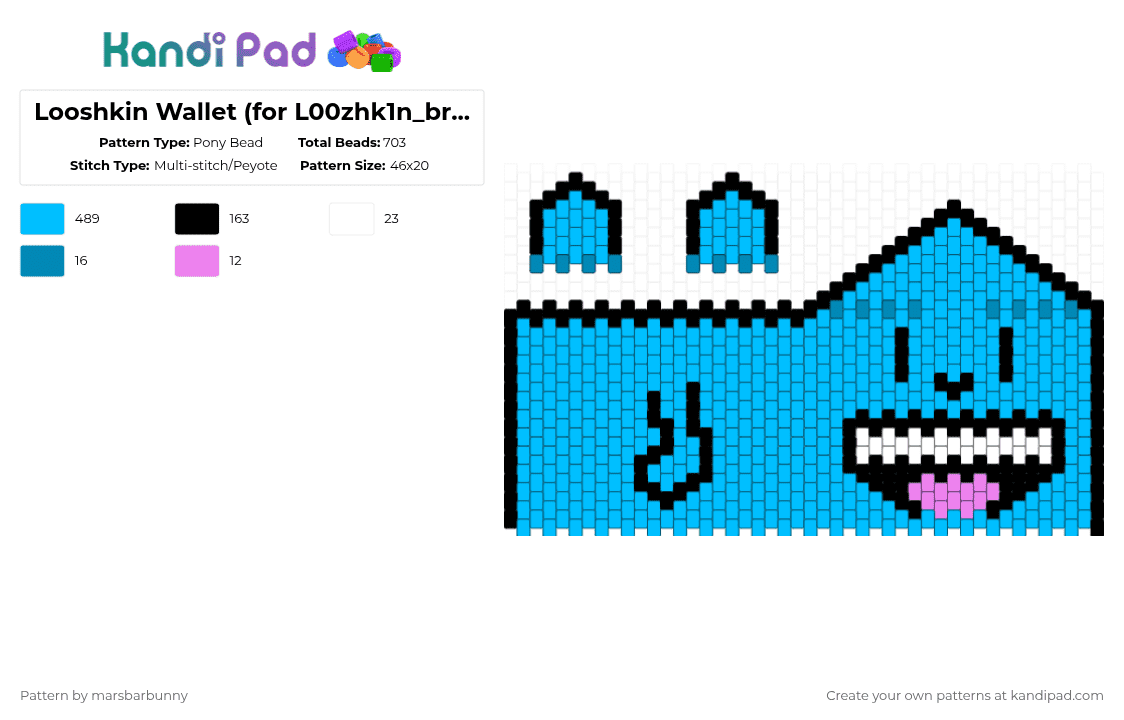 Looshkin Wallet (for L00zhk1n_br4inz) - Pony Bead Pattern by marstheslug on Kandi Pad - light blue