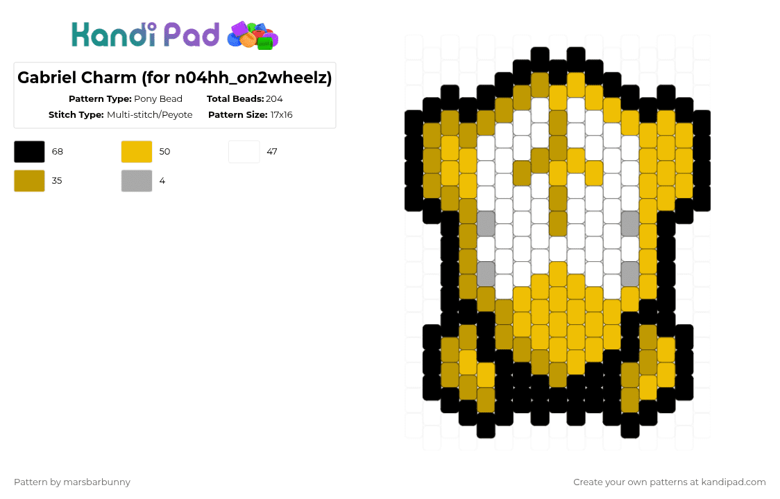 Gabriel Charm (for n04hh_on2wheelz) - Pony Bead Pattern by marstheslug on Kandi Pad - yellow,gold