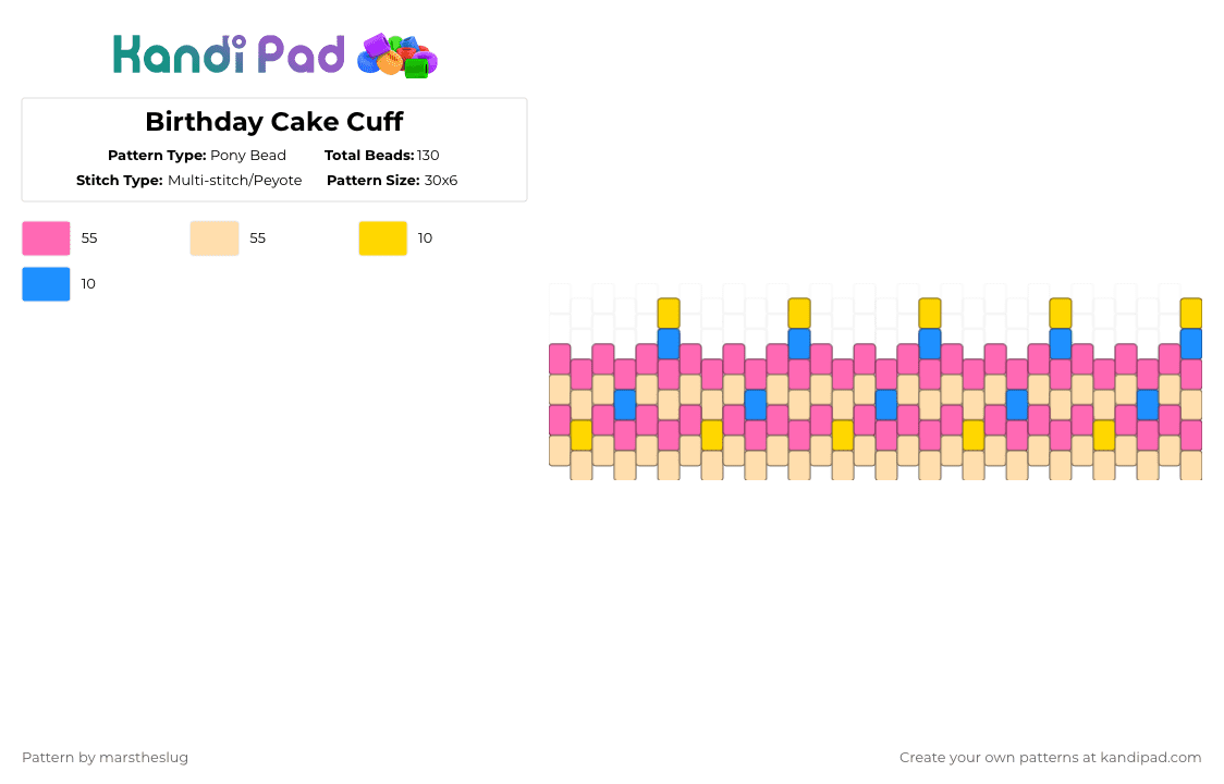 Birthday Cake Cuff - Pony Bead Pattern by marstheslug on Kandi Pad - pink,beige