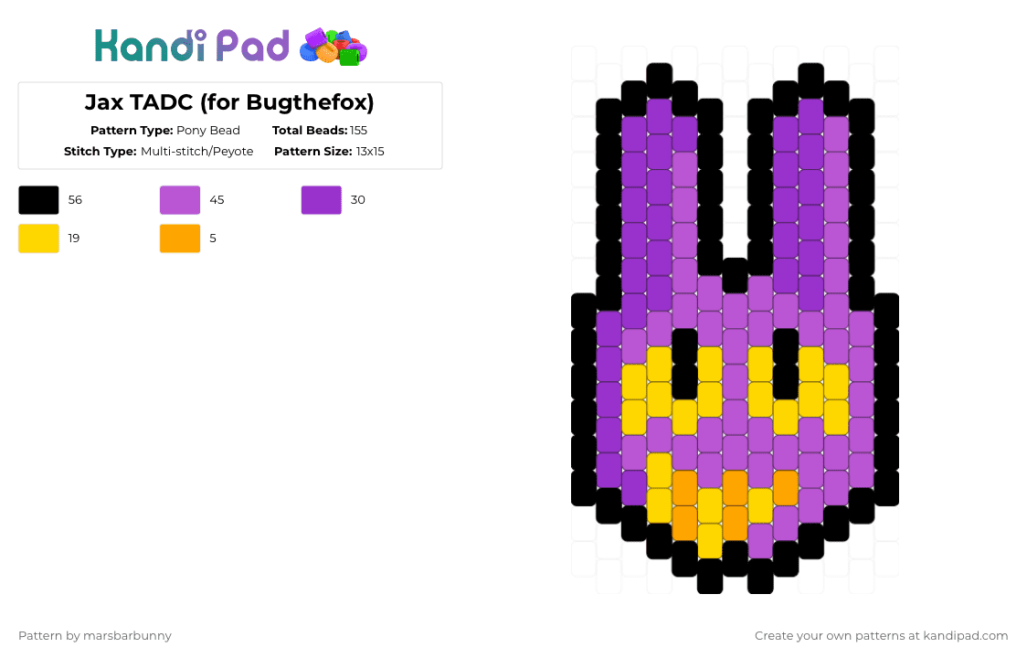 Jax TADC (for Bugthefox) - Pony Bead Pattern by marstheslug on Kandi Pad - purple,pink