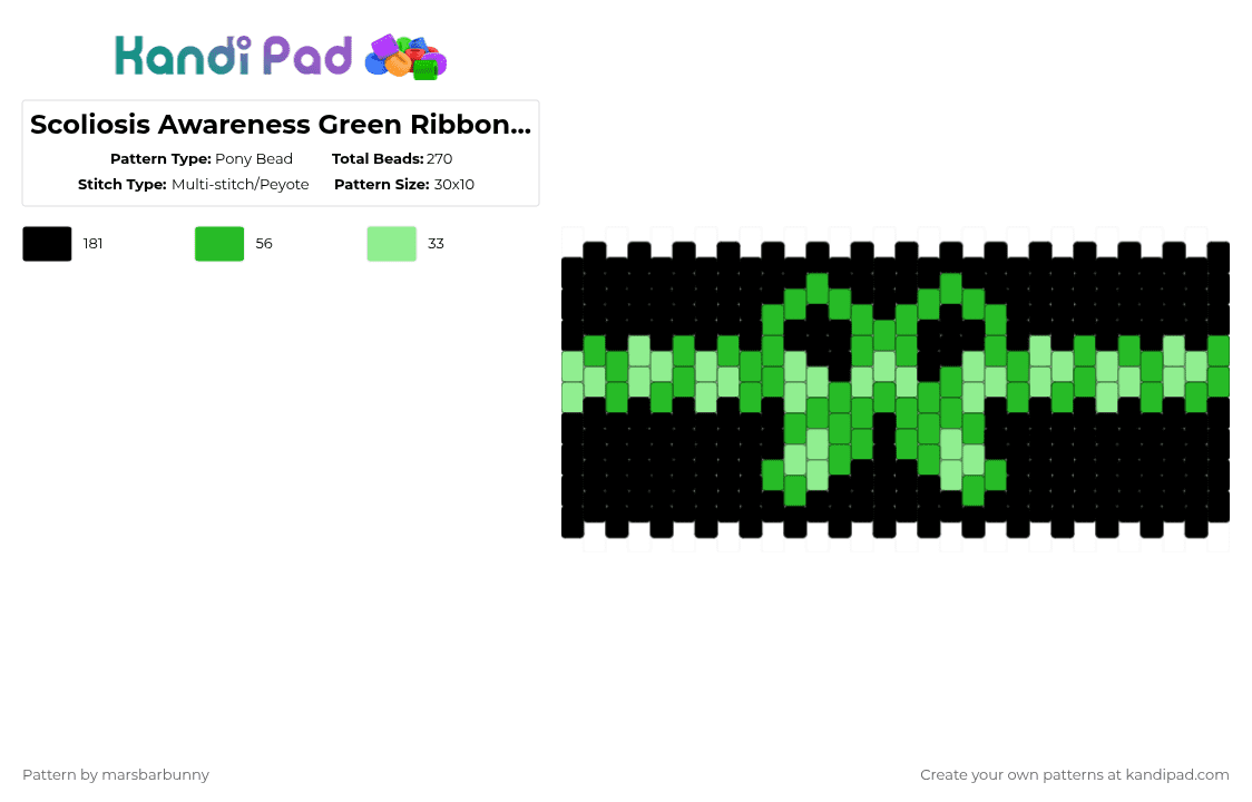 Scoliosis Awareness Green Ribbon (for St4rz4Lynx) - Pony Bead Pattern by marstheslug on Kandi Pad - black,green,teal