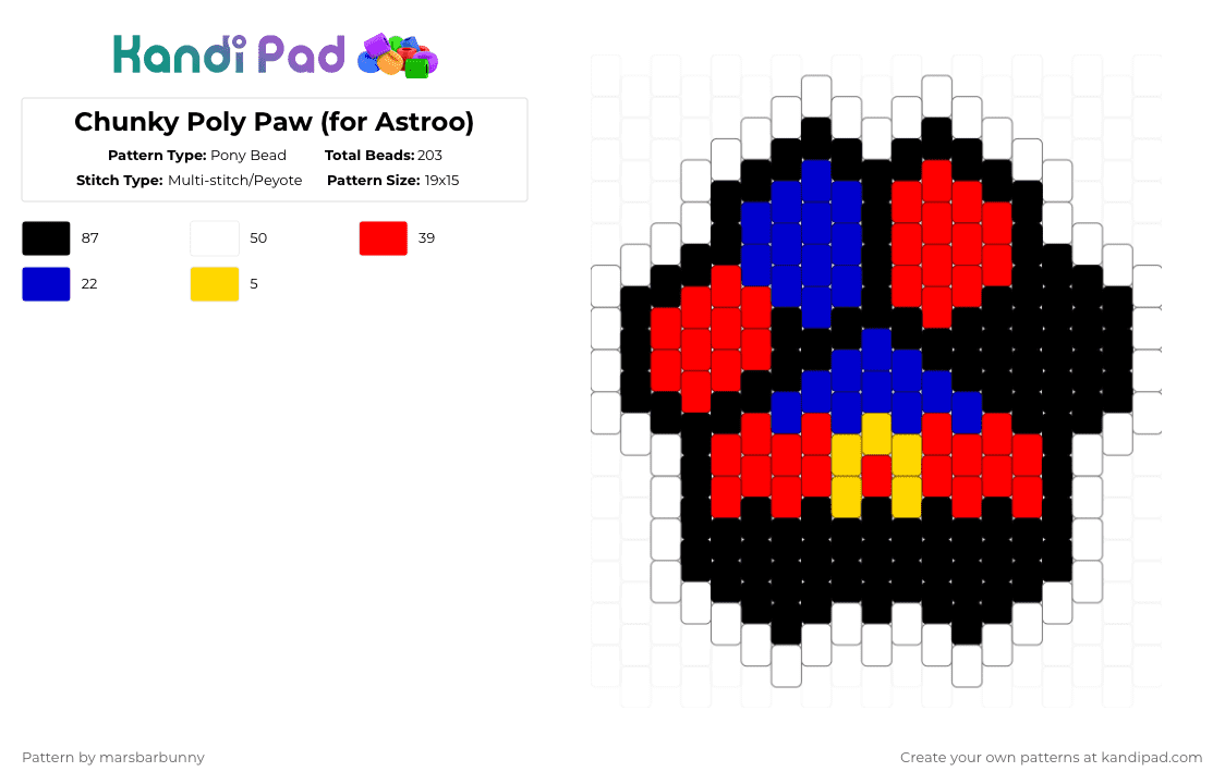 Chunky Poly Paw (for Astroo) - Pony Bead Pattern by marstheslug on Kandi Pad - red,purple