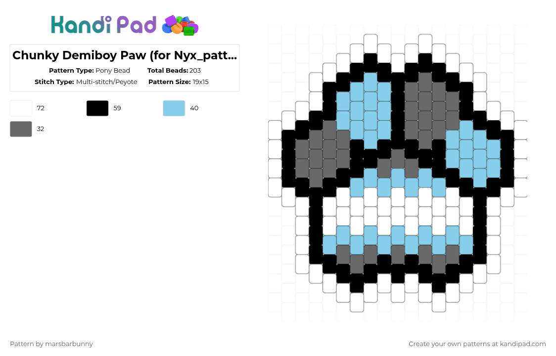 Chunky Demiboy Paw (for Nyx_patterns) - Pony Bead Pattern by marstheslug on Kandi Pad - light blue,gray