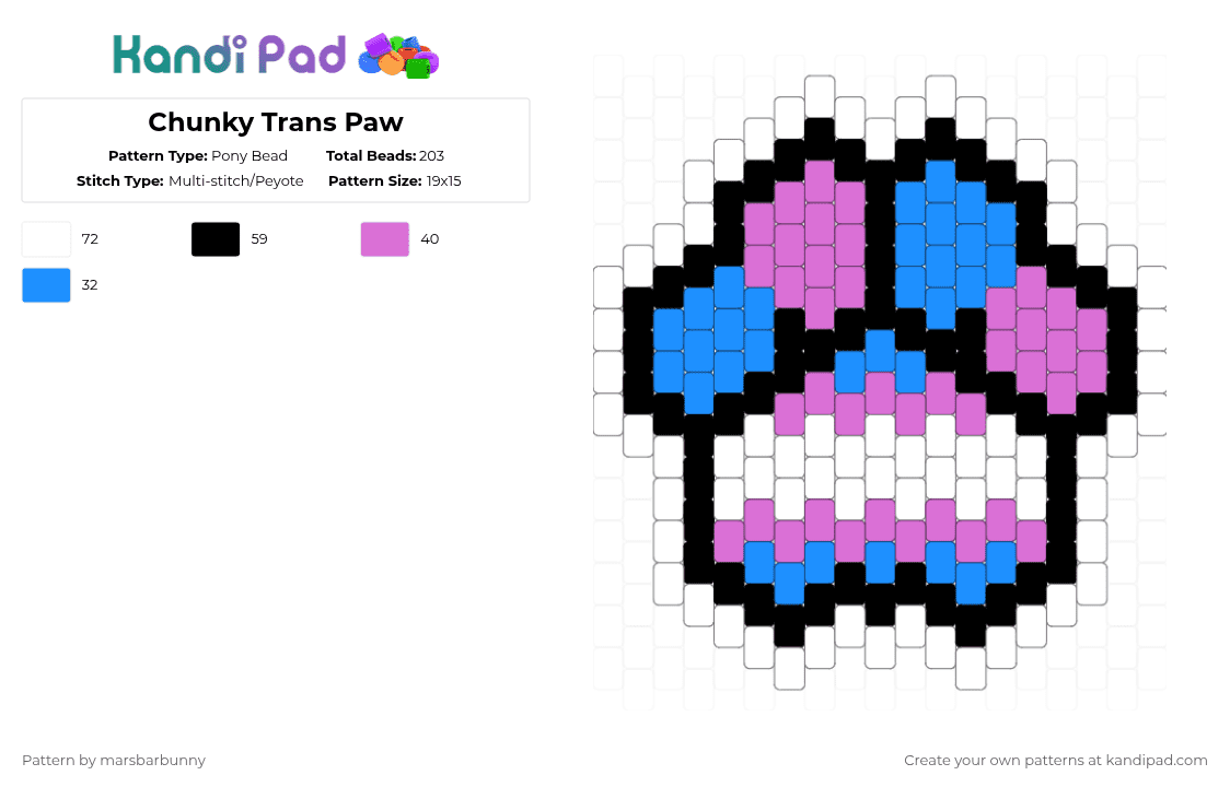 Chunky Trans Paw - Pony Bead Pattern by marstheslug on Kandi Pad - pink,light blue