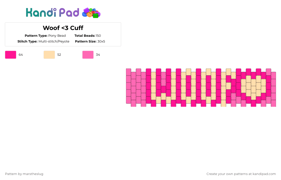 Matching “Woof” Cuff (Pink) - Pony Bead Pattern by marstheslug on Kandi Pad - pink,beige