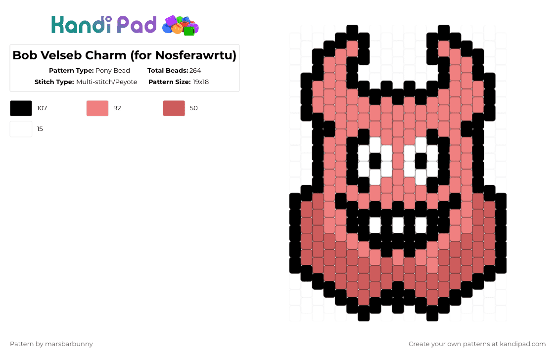 Bob Velseb Charm (for Nosferawrtu) - Pony Bead Pattern by marstheslug on Kandi Pad - red