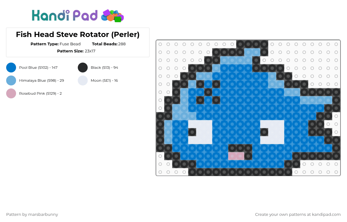 Fish Head Steve Rotator (Perler) - Fuse Bead Pattern by marstheslug on Kandi Pad - blue