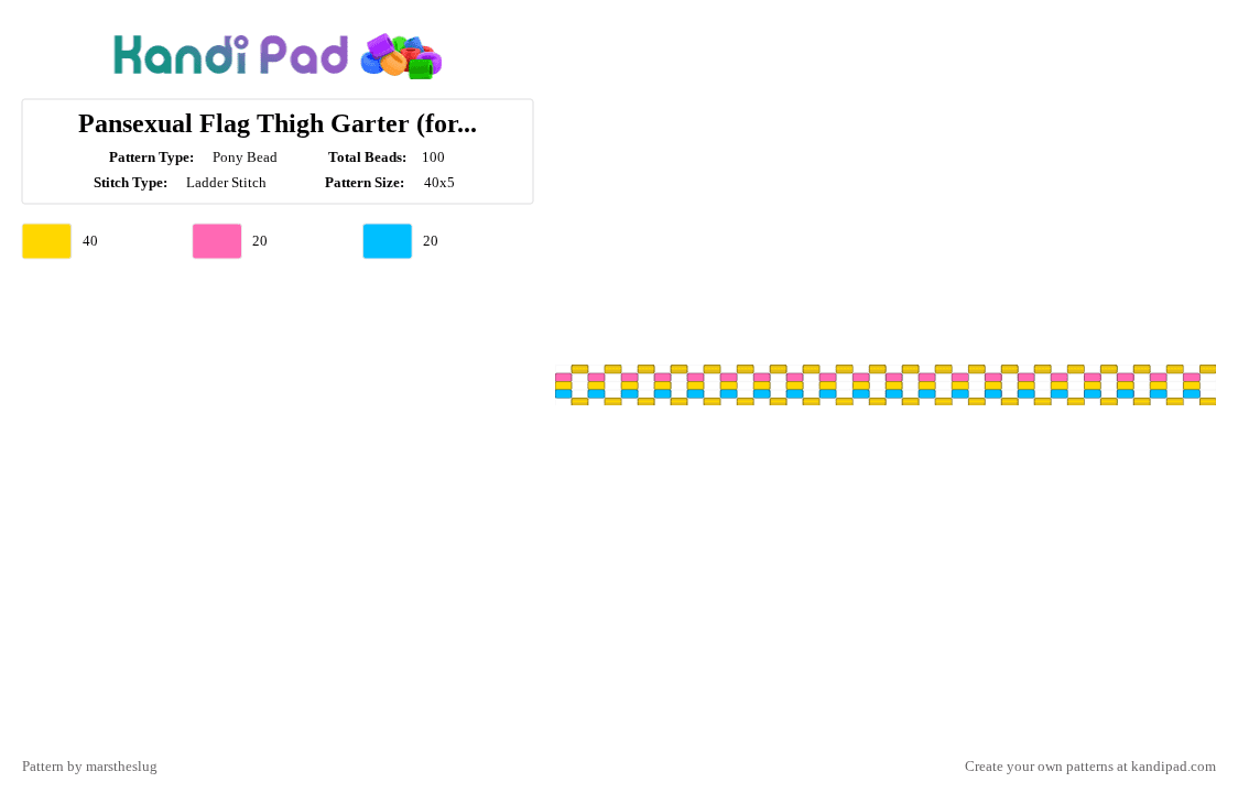 Pansexual Flag Thigh Garter (for @St3114r_th3_sh4rk) - Pony Bead Pattern by marstheslug on Kandi Pad - yellow,garter,pride,prideflag,pansexual,pan