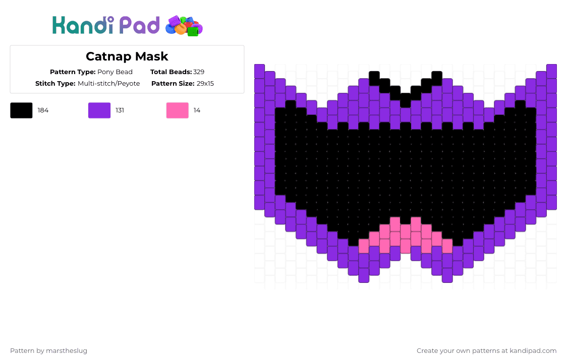 Catnap Mask - Pony Bead Pattern by marstheslug on Kandi Pad - purple,mask,smilingcritters,catnap,poppyplaytime