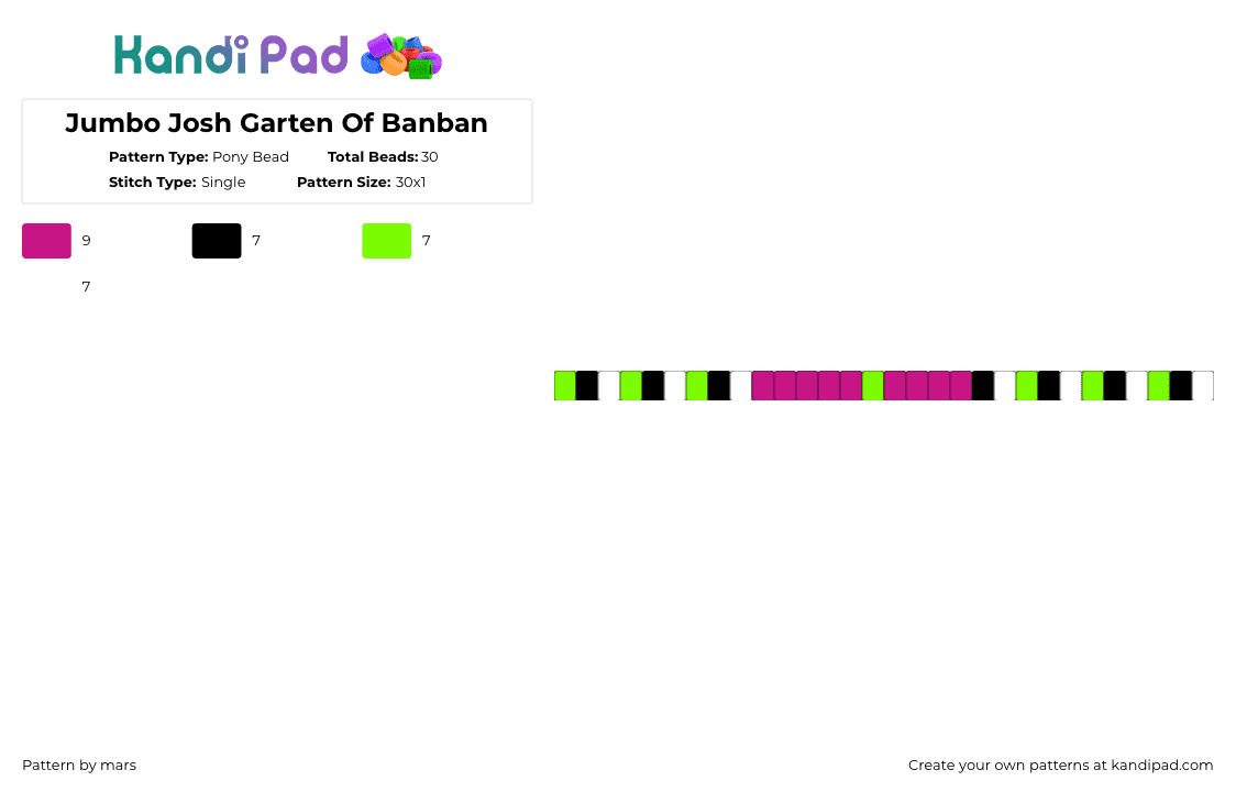Jumbo Josh Garten Of Banban - Pony Bead Pattern by marstheslug on Kandi Pad - pink,green