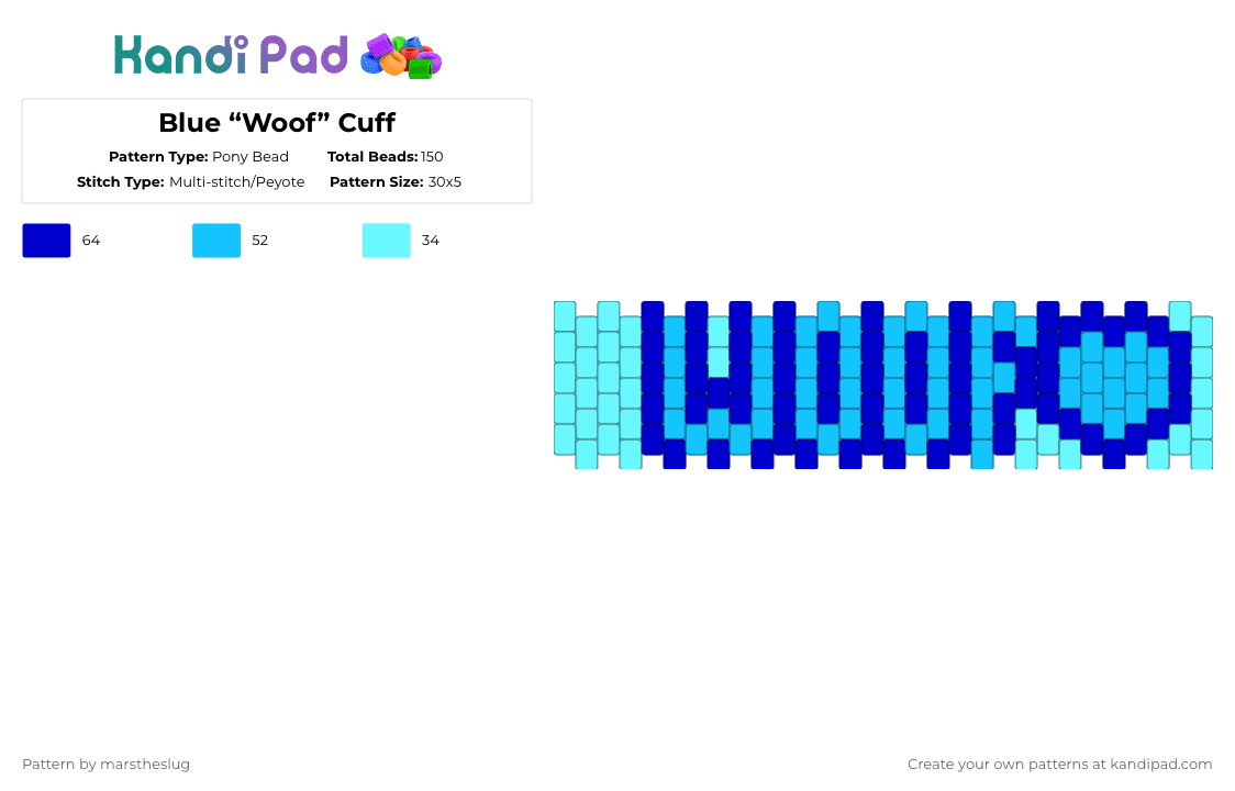 Matching “Woof” Cuff (Blue) - Pony Bead Pattern by marstheslug on Kandi Pad - purple,light blue
