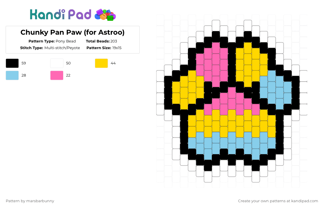 Chunky Pan Paw (for Astroo) - Pony Bead Pattern by marstheslug on Kandi Pad - yellow
