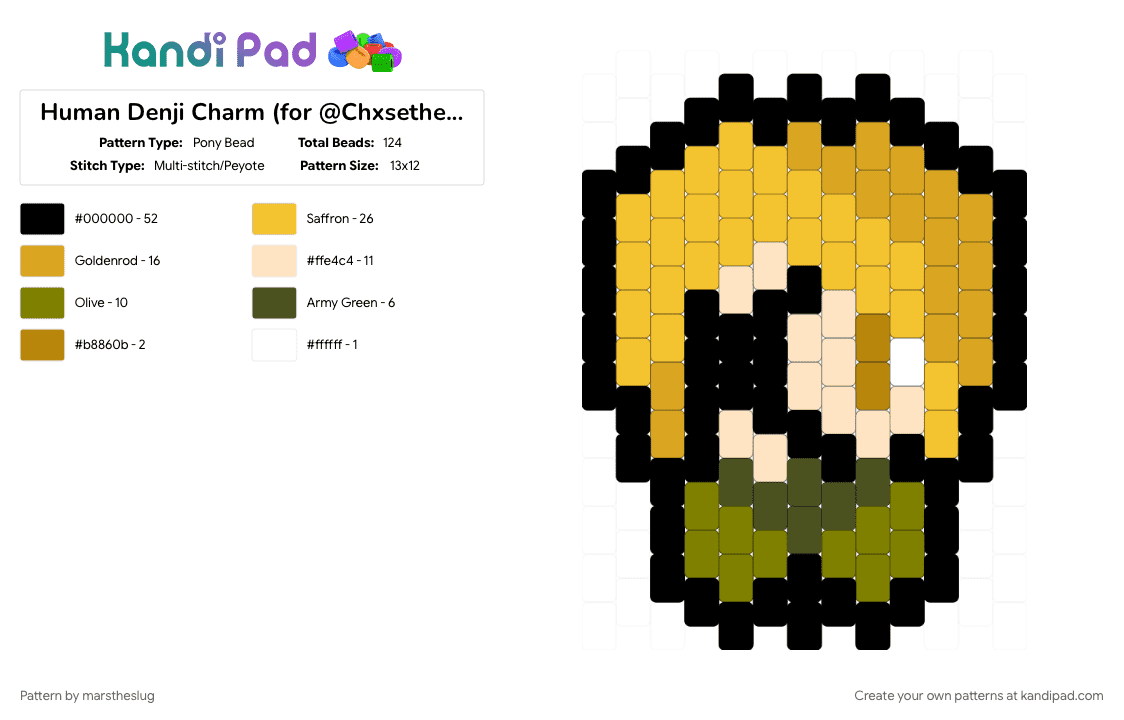 Human Denji Charm (for @Chxsethevoid) - Pony Bead Pattern by marstheslug on Kandi Pad - anime, chainswman, orange, yellow