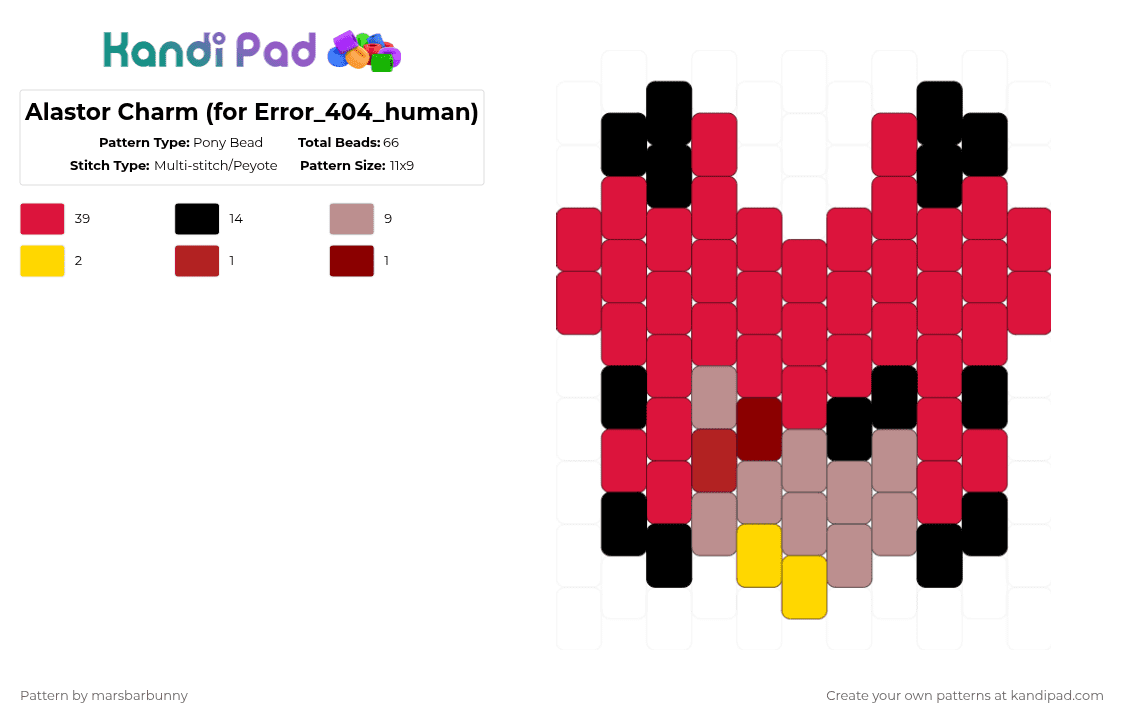 Alastor Charm (for Error_404_human) - Pony Bead Pattern by marstheslug on Kandi Pad - red