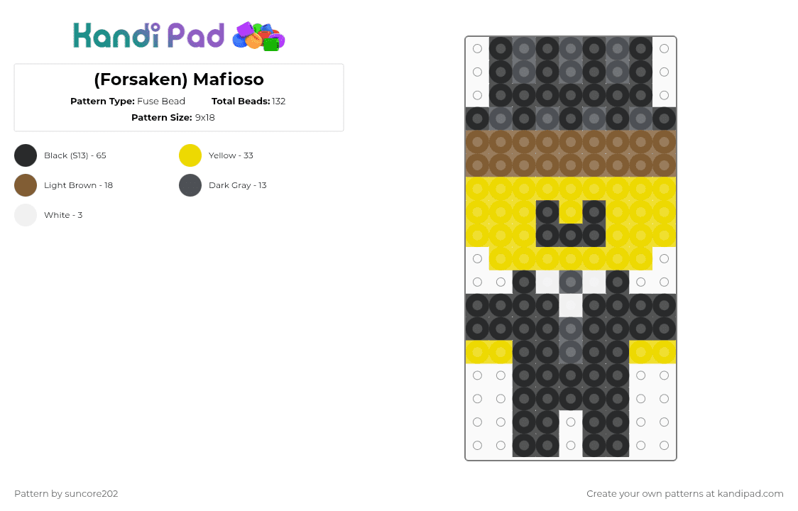 (Forsaken) Mafioso - Fuse Bead Pattern by suncore202 on Kandi Pad - black,yellow,forsaken,roblox,forsakenmafioso,mafioso,robloxforsaken