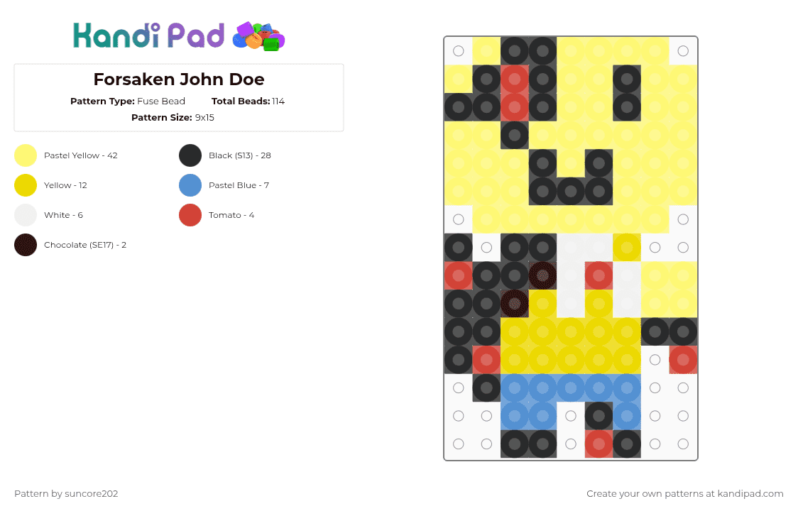Forsaken John Doe - Fuse Bead Pattern by multifandom_user_202 on Kandi Pad - yellow