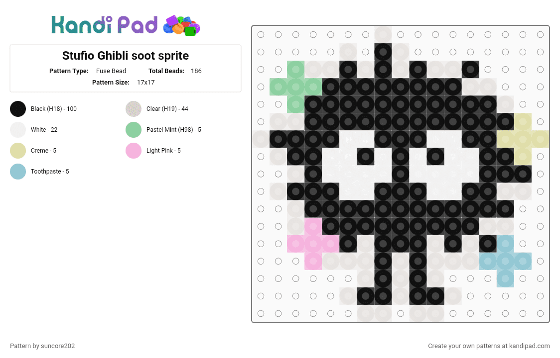 Stufio Ghibli soot sprite - Fuse Bead Pattern by suncore202 on Kandi Pad - anime, beige, black, movie, my neighbor totoro, soot sprite, spirited away, studio ghibli