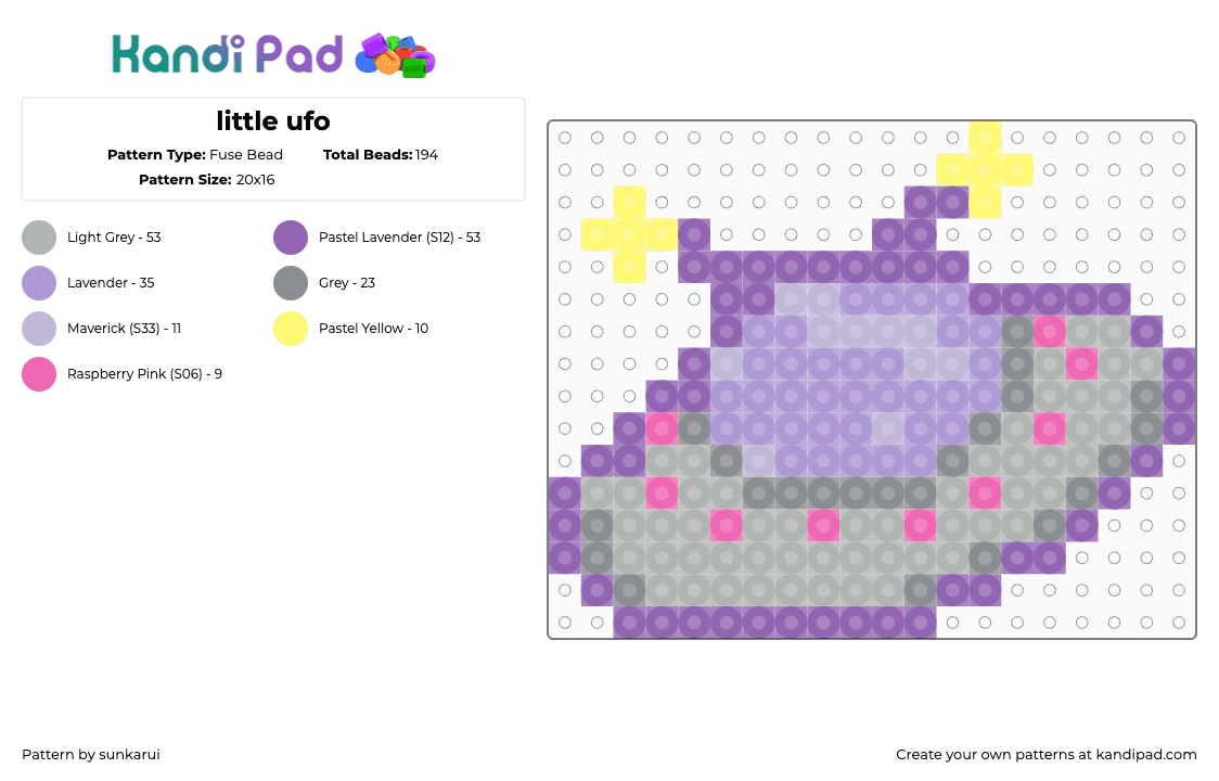 little ufo - Fuse Bead Pattern by sunkarui on Kandi Pad - ufo,flying saucer,alien,space ship,charm,purple,gray