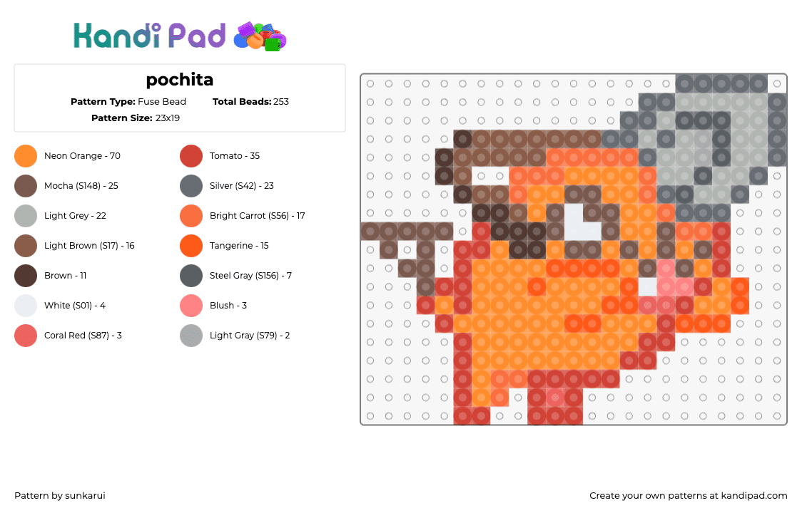 pochita - Fuse Bead Pattern by sunkarui on Kandi Pad - pochita,chainsaw man,character,anime,tv show,orange,gray