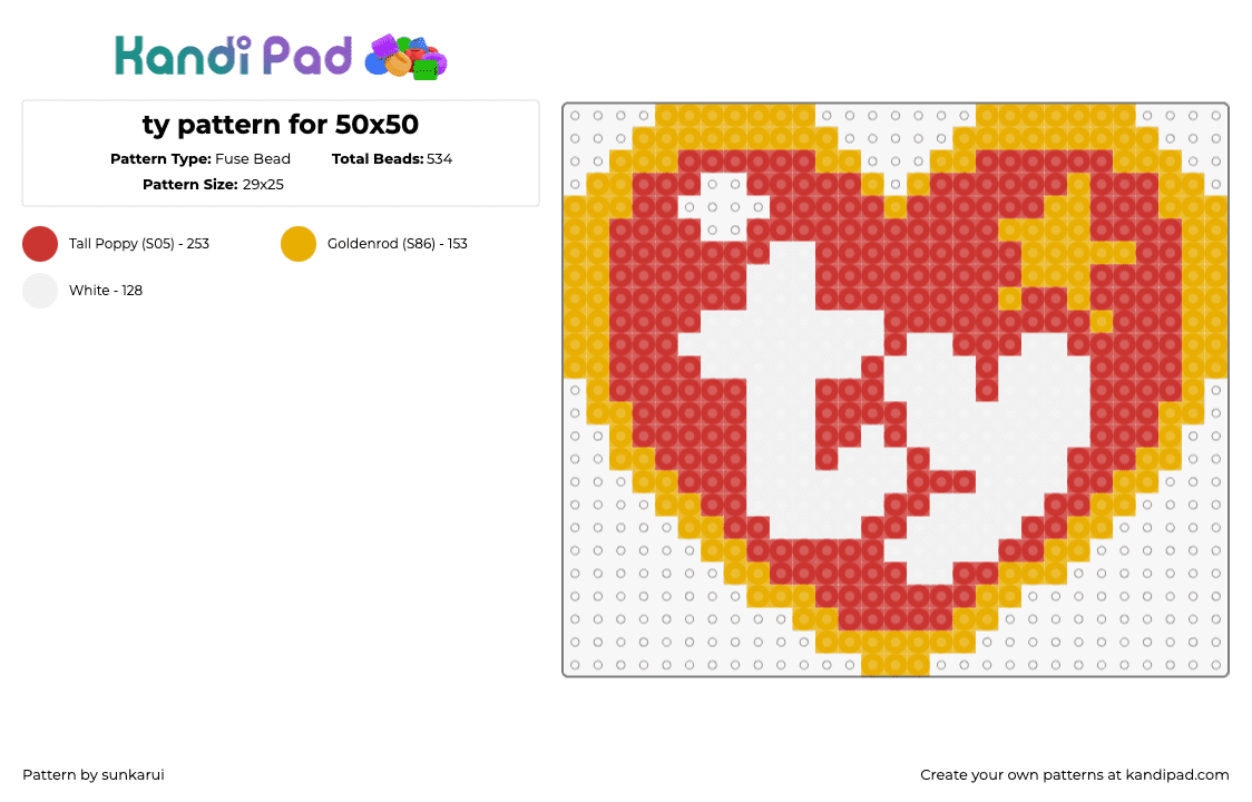 ty pattern for 50x50 - Fuse Bead Pattern by sunkarui on Kandi Pad - ty,beanie baby,tag,logo,red,white,gold