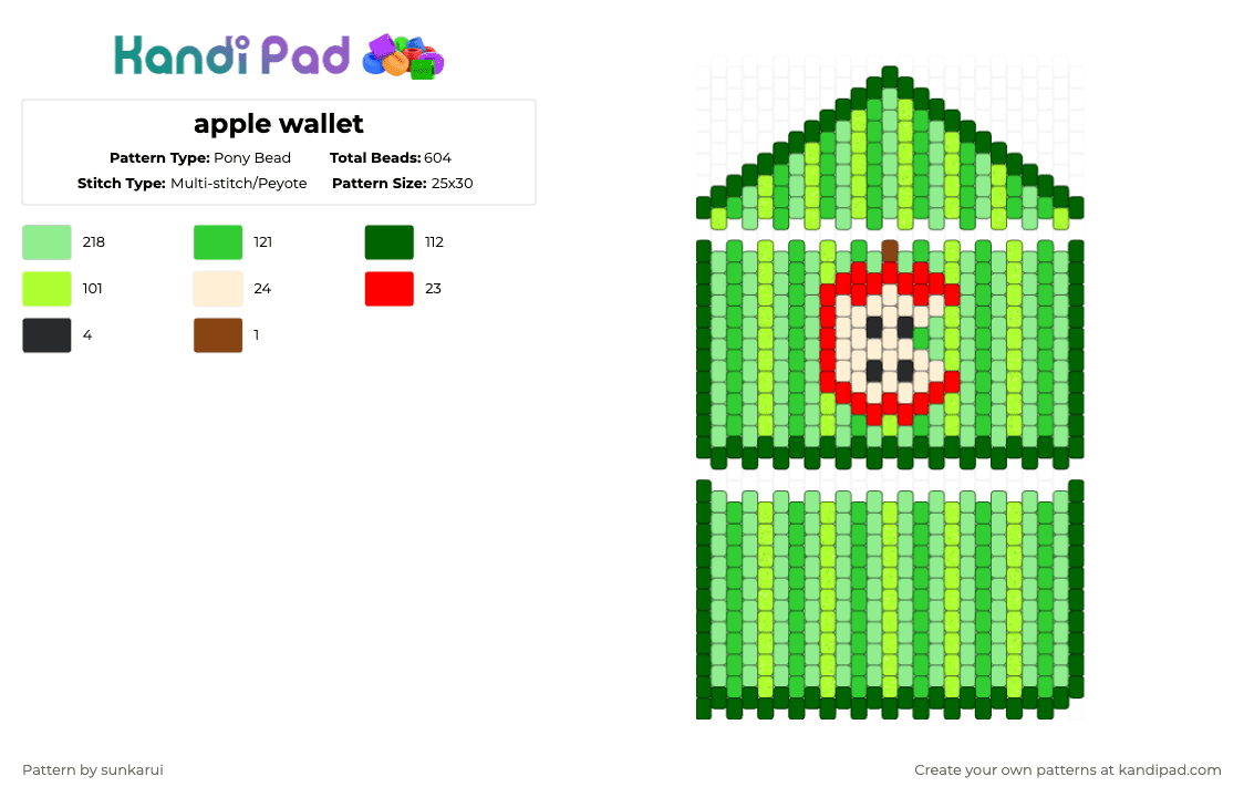 apple wallet - Pony Bead Pattern by sunkarui on Kandi Pad - green,teal,apple,wallet,heisei retro,nostalgia