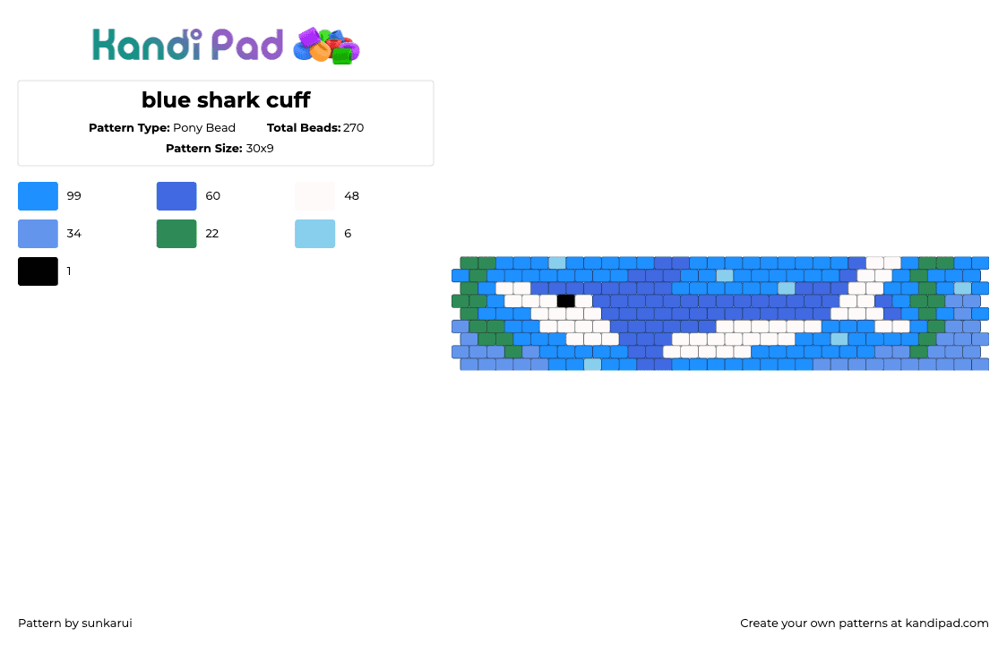 blue shark cuff - Pony Bead Pattern by sunkarui on Kandi Pad - light blue