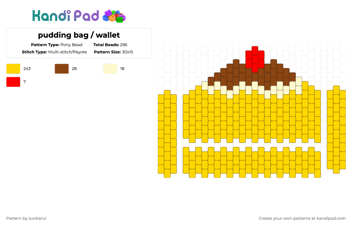 pudding bag / wallet - Pony Bead Pattern by sunkarui on Kandi Pad - yellow,pudding,heisei retro,aesthetic