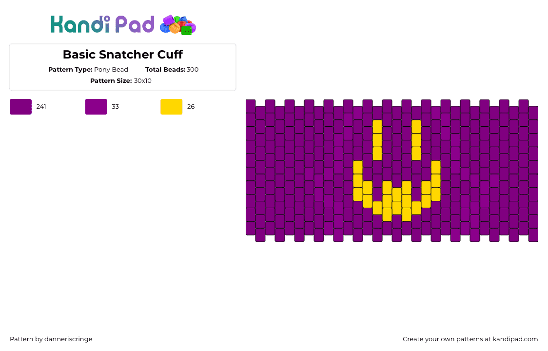 Basic Snatcher Cuff - Pony Bead Pattern by danneriscringe on Kandi Pad - a hat in time, face, purple, snatcher, video game, yellow