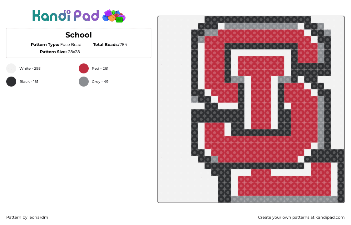 School - Fuse Bead Pattern by leonardm on Kandi Pad - spring lake,high school,logo,education,red,black