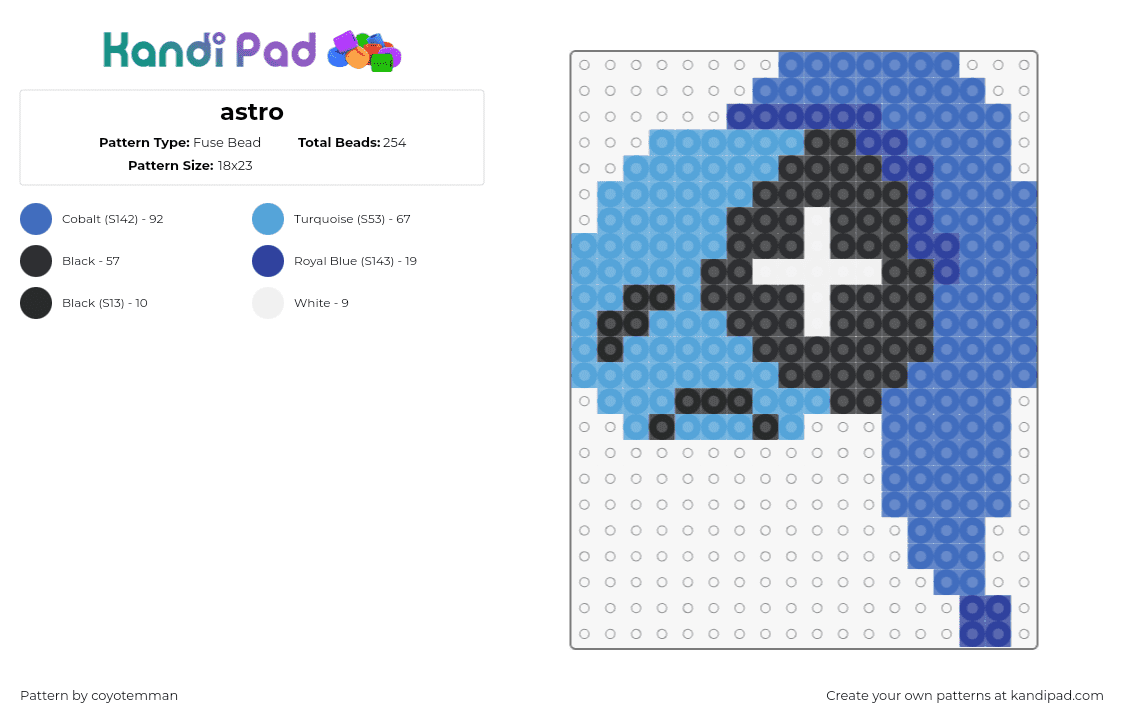 astro - Fuse Bead Pattern by coyotemman on Kandi Pad - astro,dandys world,head,character,video game,blue,black