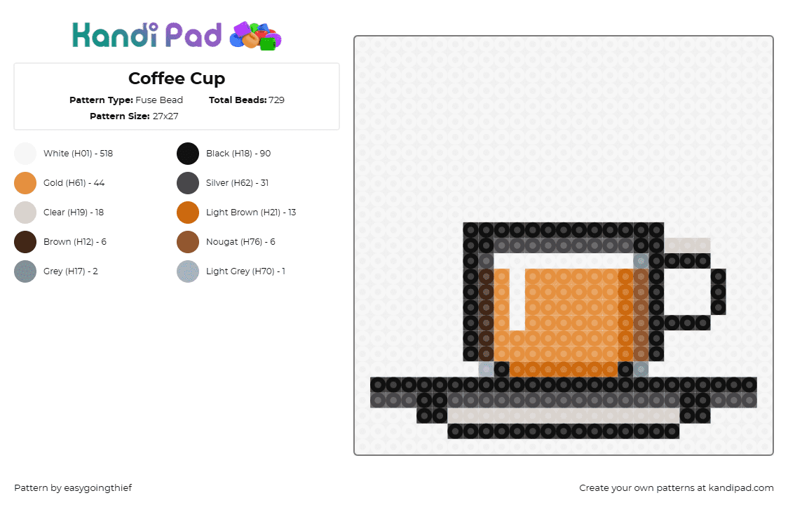 Coffee Cup - Fuse Bead Pattern by easygoingthief on Kandi Pad - coffee,latte,food,drink