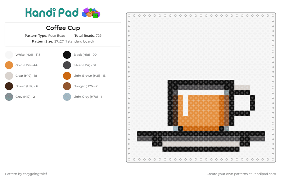 Coffee Cup - Fuse Bead Pattern by easygoingthief on Kandi Pad - coffee,latte,food,drink