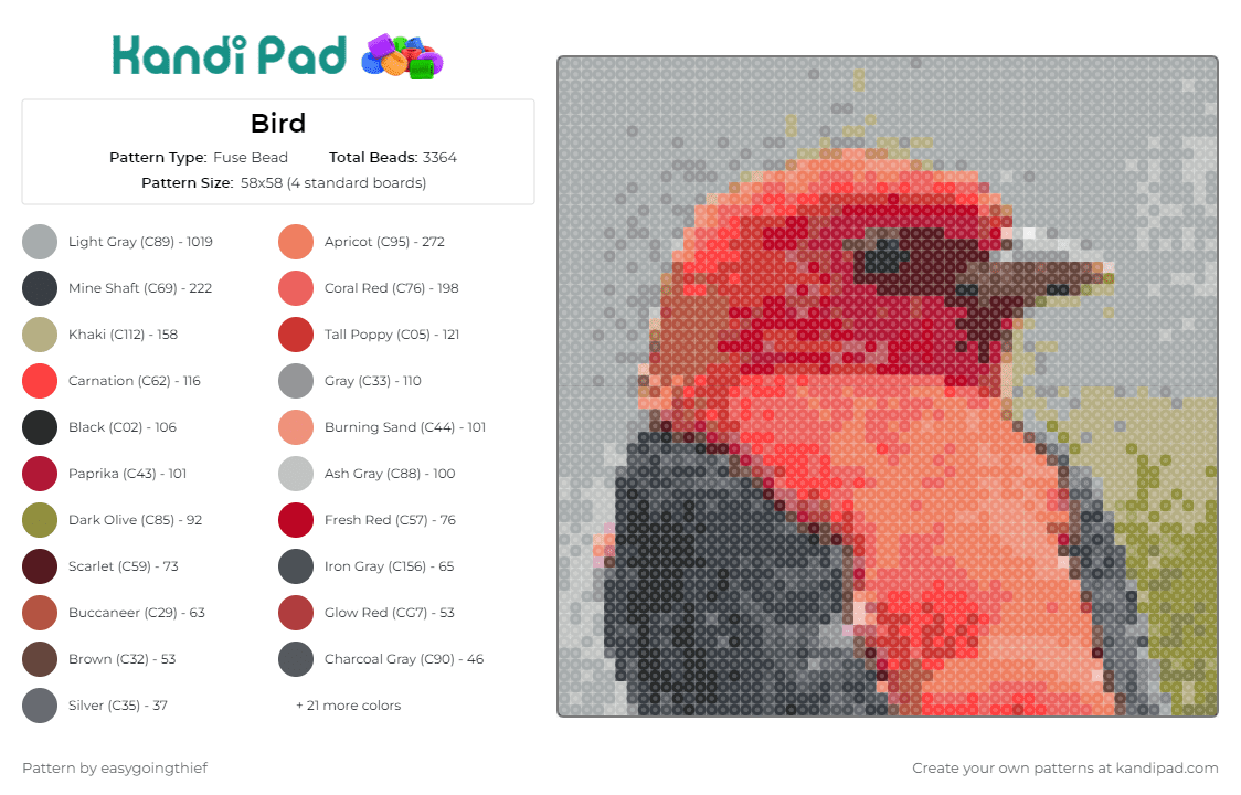 Bird - Fuse Bead Pattern by easygoingthief on Kandi Pad - bird,animal