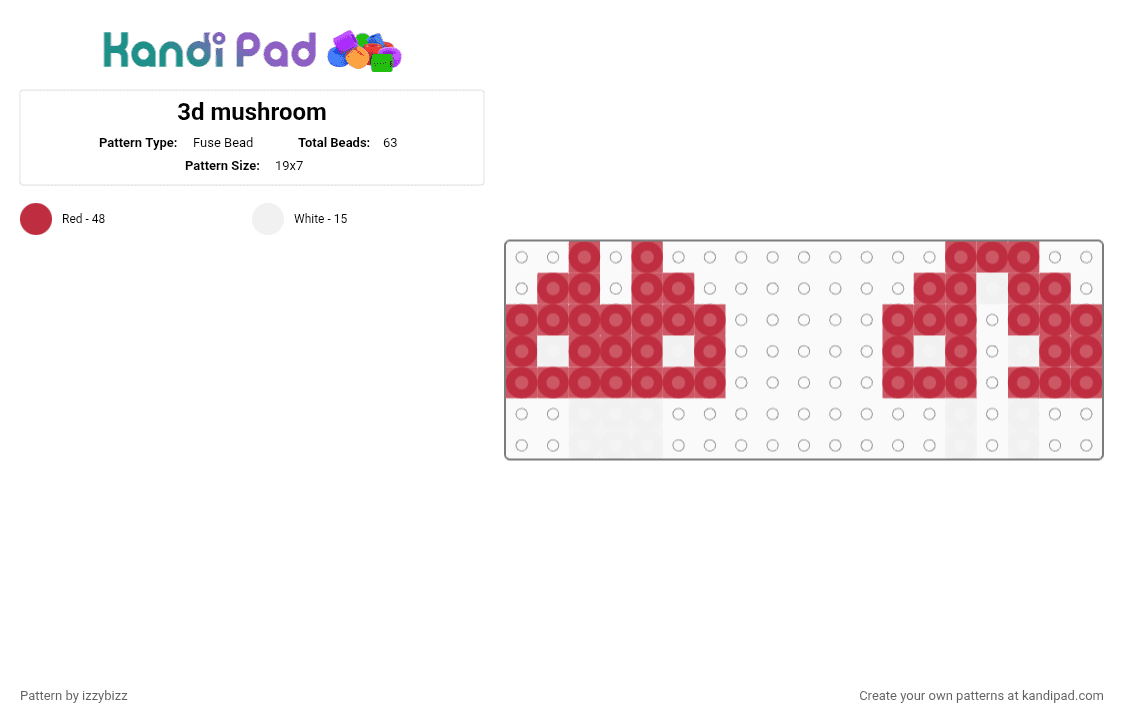 3d mushroom - Fuse Bead Pattern by izzybizz on Kandi Pad - red