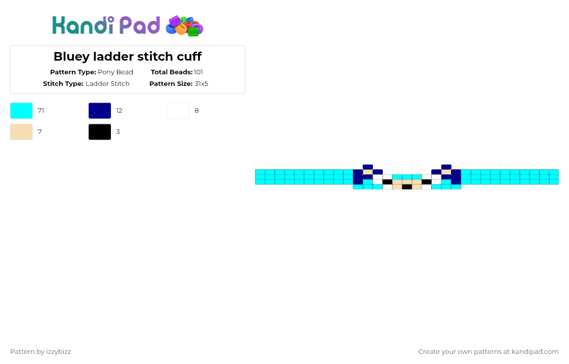Bluey ladder stitch cuff - Pony Bead Pattern by izzybizz on Kandi Pad - light blue,bluey