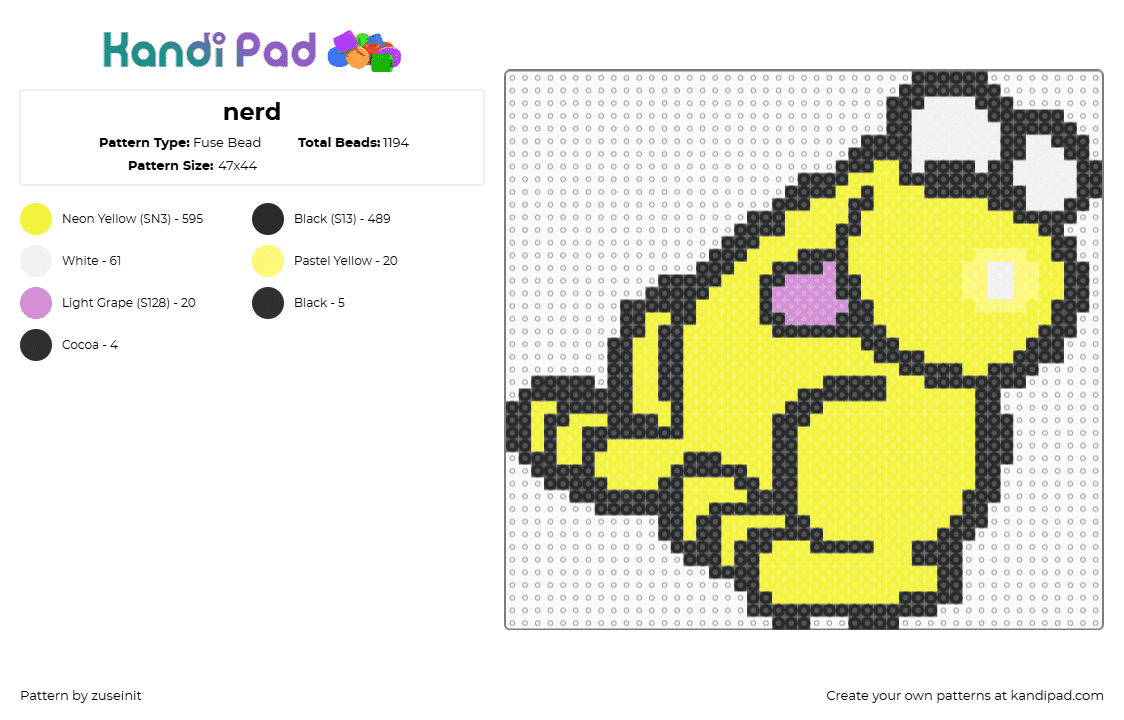 nerd - Fuse Bead Pattern by zuseinit on Kandi Pad - nerd,candy,chacter,cute,silly,food,yellow