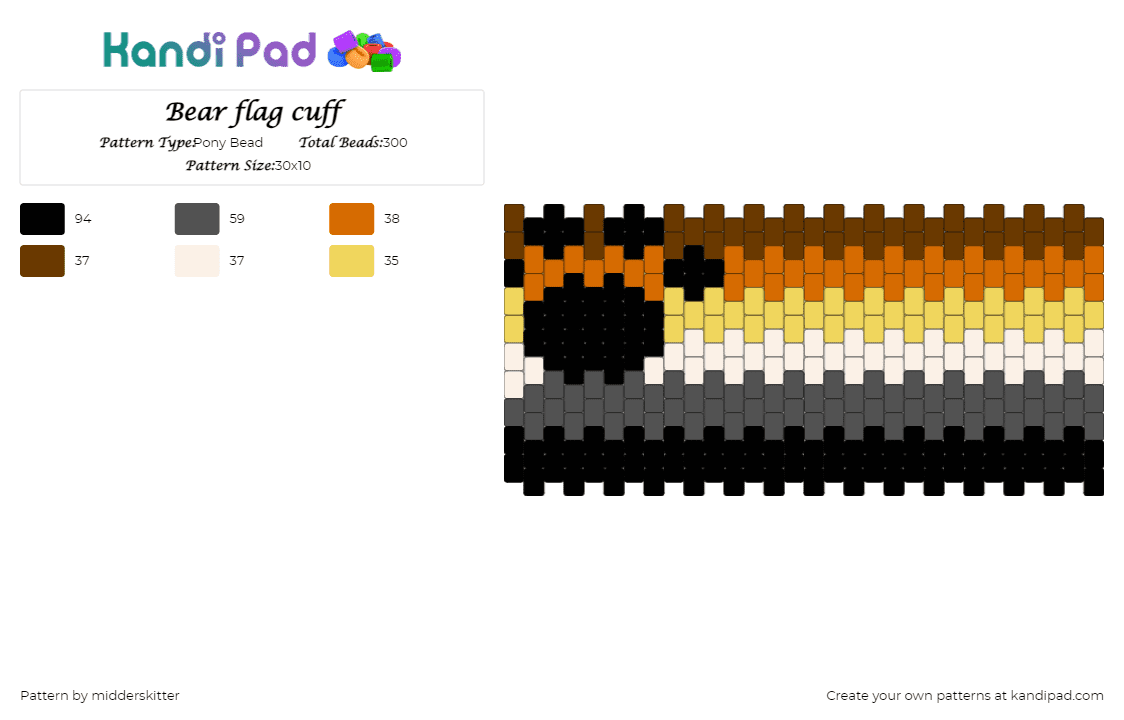 Bear flag cuff - Pony Bead Pattern by midderskitter on Kandi Pad - bear,pride,paw print,cuff,black,orange