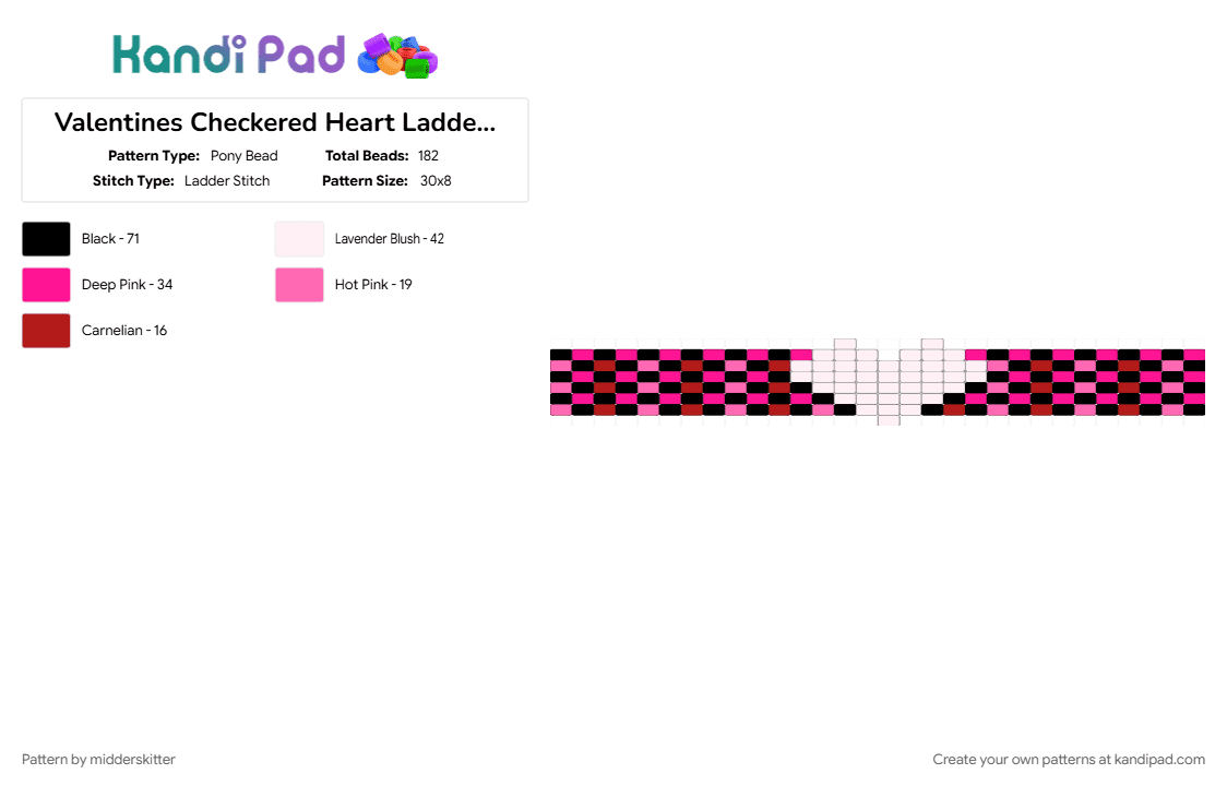 Valentines Checkered Heart Ladder Stitch Cuff - Pony Bead Pattern by midderskitter on Kandi Pad - checkered, cute, heart, hearts, love, pink, valentine