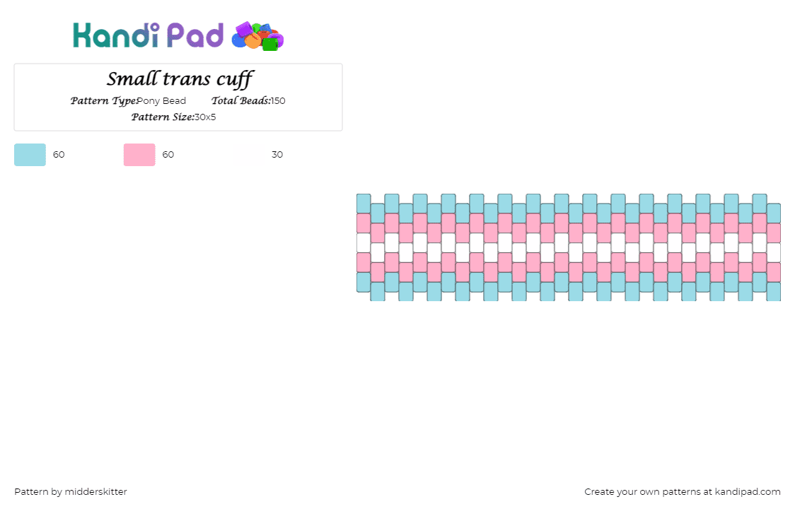 Small trans cuff - Pony Bead Pattern by midderskitter on Kandi Pad - 