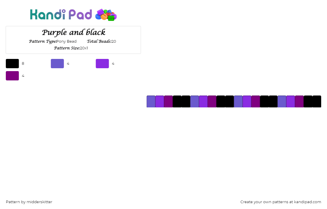Purple and black - Pony Bead Pattern by midderskitter on Kandi Pad - gradient,dark,single,bracelet,purple,black